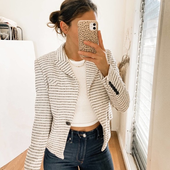Veronica Beard White and Black Striped Blazer - Picture 2 of 16
